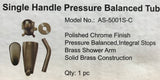 Single Handle Pressure Balanced with Integral Stops Tub Valve with Escutcheon, Polished Chrome Finish